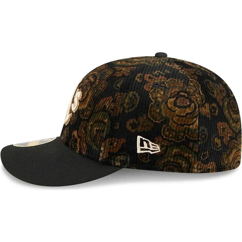 cap-kaareva-black-ajustada-59fifty-low-profile-floral-cord-three-looms-printed-corduroy-oakland-athletics-mlb-new-era