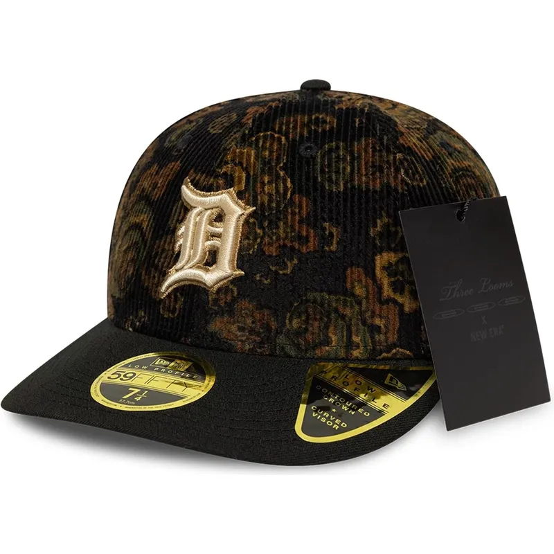 cap-kaareva-black-ajustada-59fifty-low-profile-floral-cord-three-looms-printed-corduroy-detroit-tigers-mlb-new-era