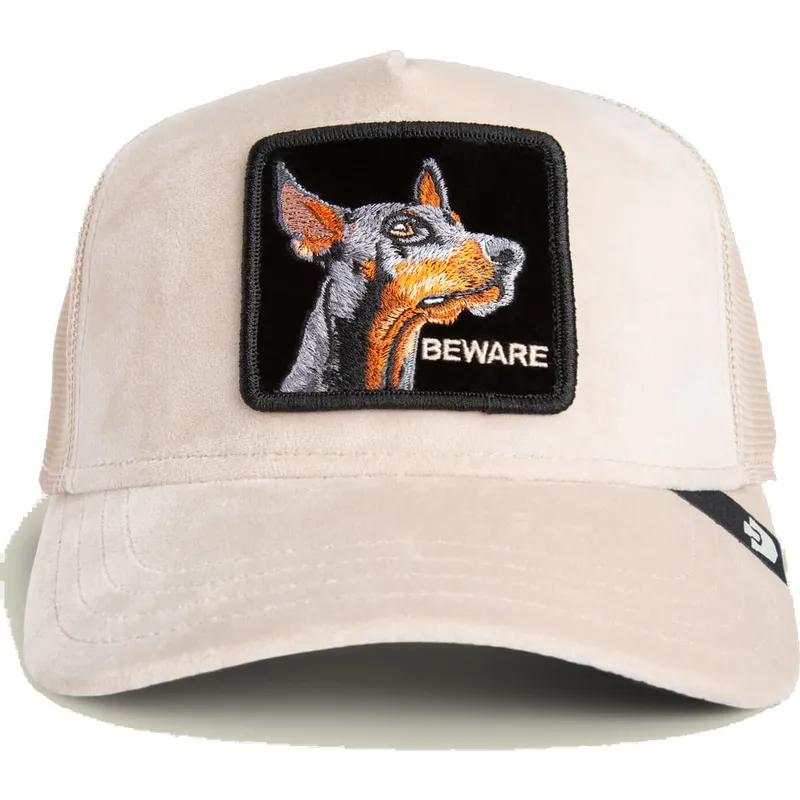 lippikset-kaareva-rekka-beige-snapback-beware-doberman-velour-the-farm-goorin-bros