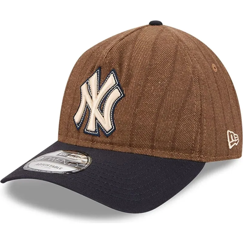 cap-kaareva-brown-adjustable-strap-9twenty-a-frame-wool-pinstripe-new-york-yankees-mlb-new-era