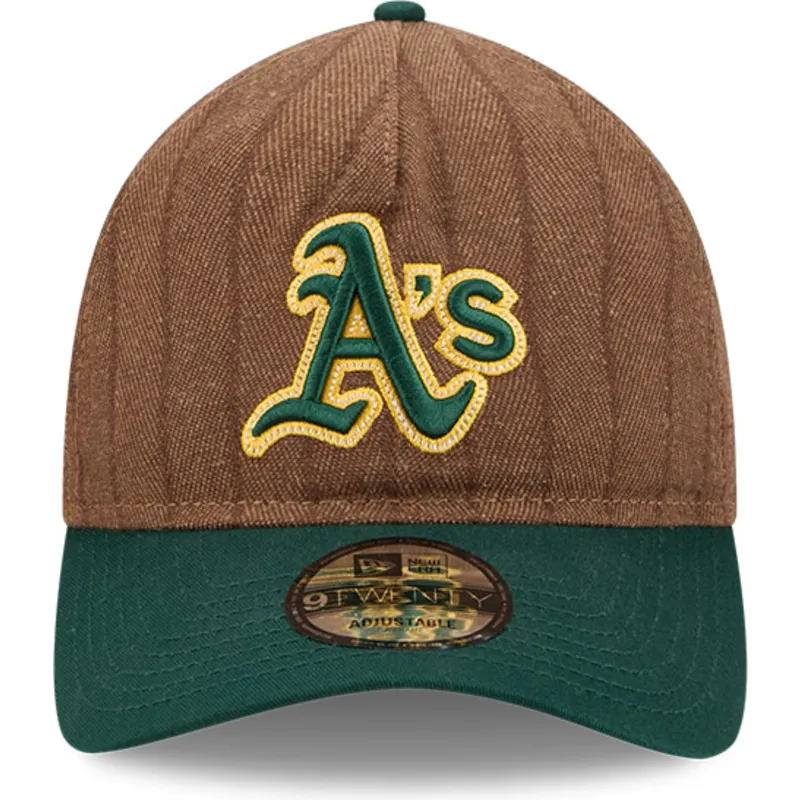 cap-kaareva-brown-adjustable-strap-9twenty-a-frame-wool-pinstripe-oakland-athletics-mlb-new-era
