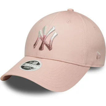 New Era Curved Brim Women 9FORTY Metallic Logo New York Yankees MLB Pink Adjustable Cap