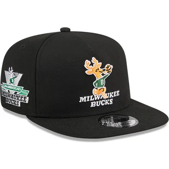 Cap litteä black snapback 9FIFTY A Frame Hardwood Classics Milwaukee Bucks NBA New Era
