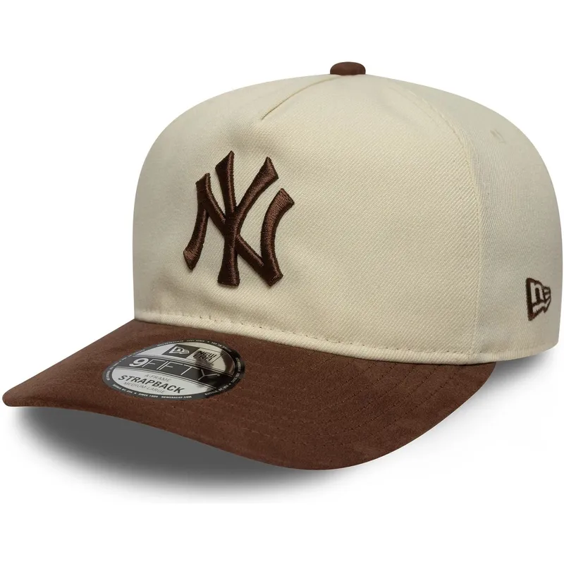 lippikset-kaareva-ruskea-saadettava-nauha-9fifty-a-frame-suede-visor-new-york-yankees-mlb-new-era