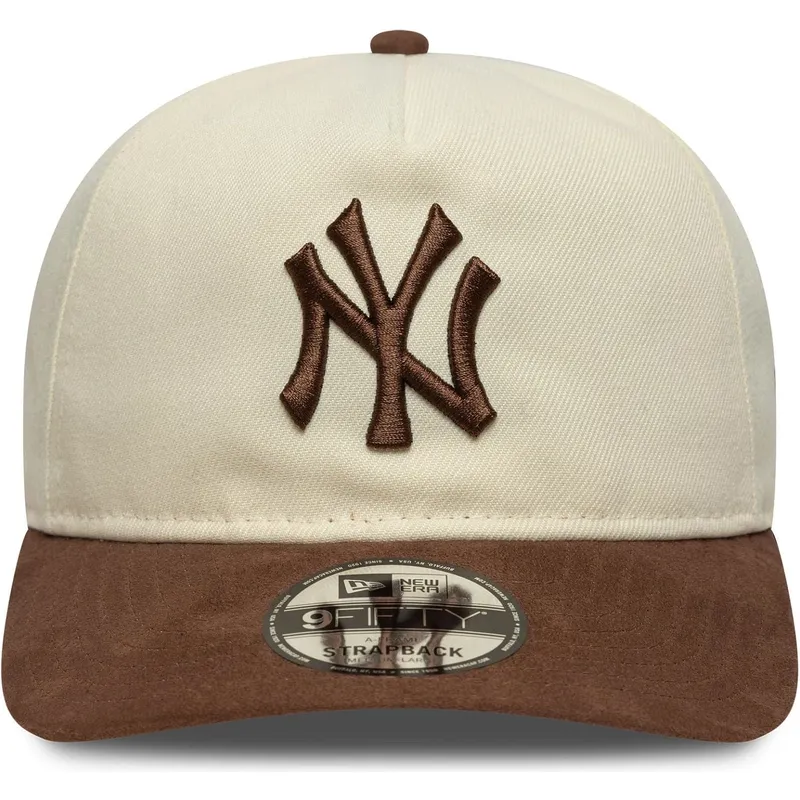 lippikset-kaareva-ruskea-saadettava-nauha-9fifty-a-frame-suede-visor-new-york-yankees-mlb-new-era