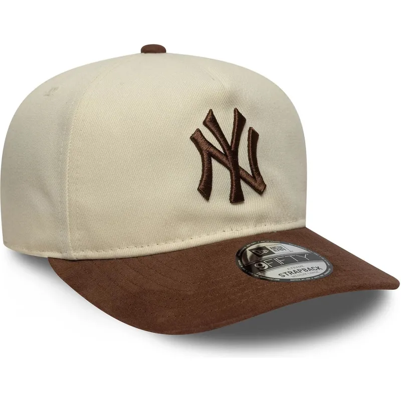 lippikset-kaareva-ruskea-saadettava-nauha-9fifty-a-frame-suede-visor-new-york-yankees-mlb-new-era