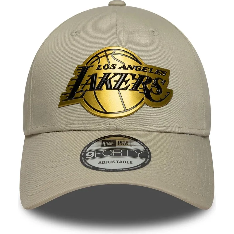 new-era-curved-brim-9forty-metallic-los-angeles-lakers-nba-beige-snapback-cap
