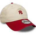 new-era-curved-brim-9twenty-mini-washed-new-york-yankees-mlb-beige-and-red-adjustable-cap
