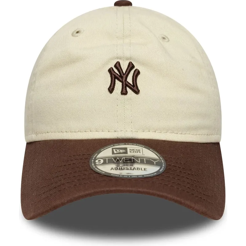 new-era-curved-brim-9twenty-mini-washed-new-york-yankees-mlb-beige-and-brown-adjustable-cap