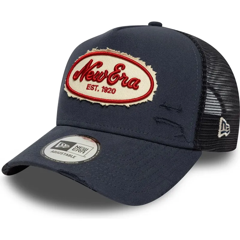 lippikset-kaareva-rekka-laivastonsininen-snapback-a-frame-oval-canvas-distress-new-era
