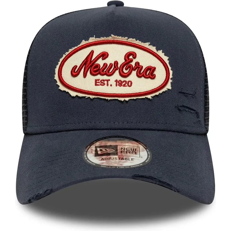 lippikset-kaareva-rekka-laivastonsininen-snapback-a-frame-oval-canvas-distress-new-era