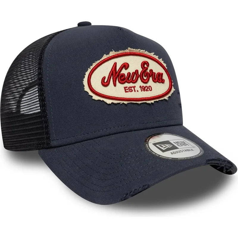 lippikset-kaareva-rekka-laivastonsininen-snapback-a-frame-oval-canvas-distress-new-era
