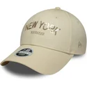 new-era-curved-brim-women-9forty-sequin-wordmark-new-york-yankees-mlb-beige-adjustable-cap