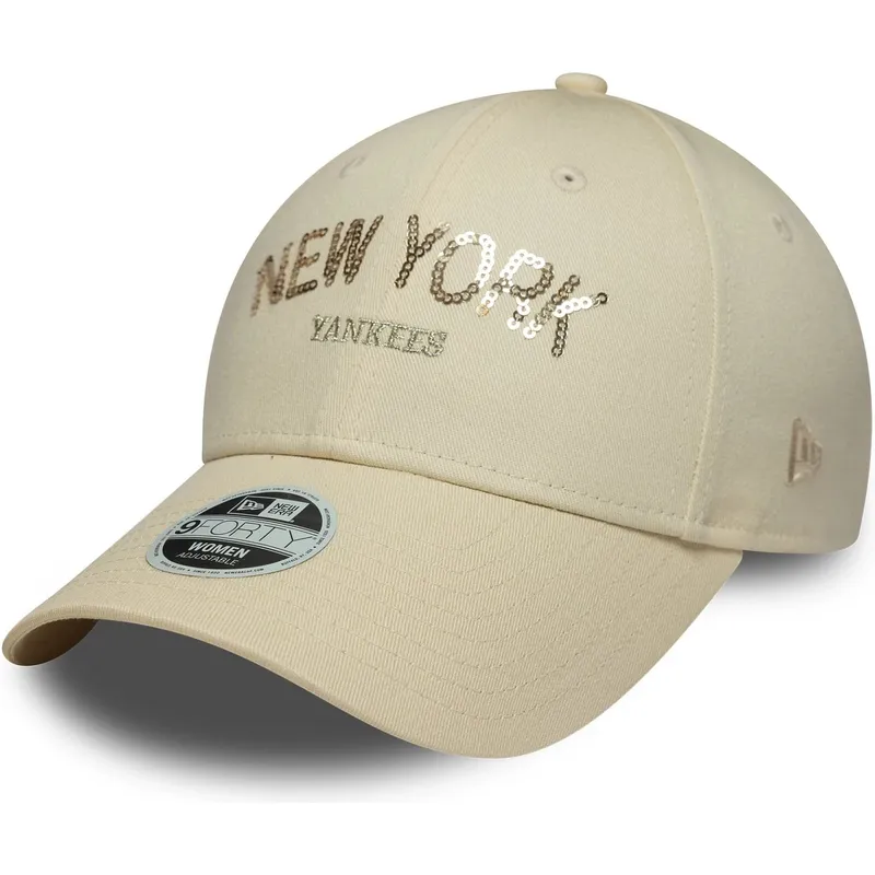 lippikset-kaareva-beige-saadettava-nauha-9forty-sequin-wordmark-new-york-yankees-mlb-new-era