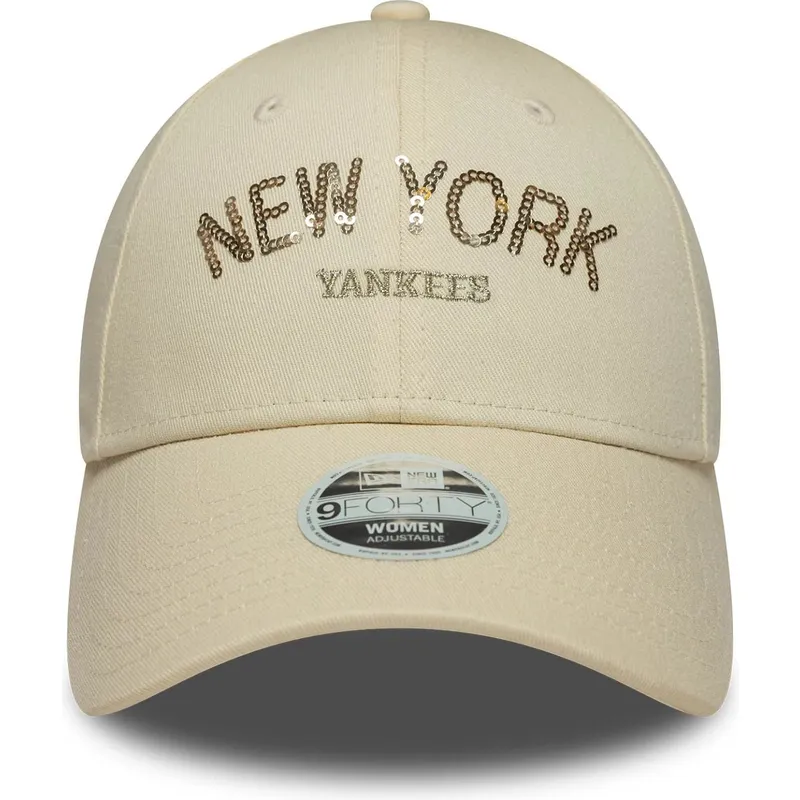 lippikset-kaareva-beige-saadettava-nauha-9forty-sequin-wordmark-new-york-yankees-mlb-new-era