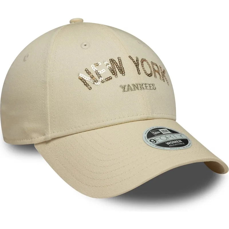 lippikset-kaareva-beige-saadettava-nauha-9forty-sequin-wordmark-new-york-yankees-mlb-new-era