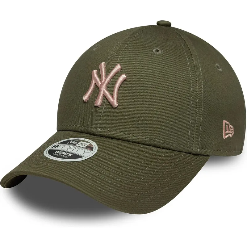 new-era-curved-brim-women-pink-logo-9forty-league-essential-midi-new-york-yankees-mlb-green-adjustable-cap
