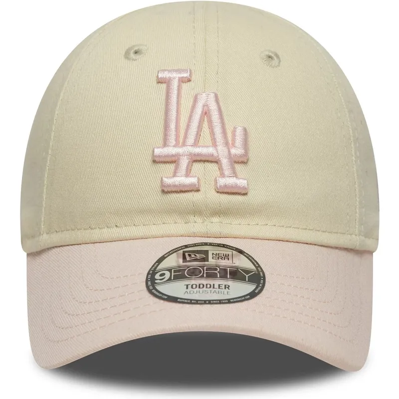 new-era-curved-brim-toddler-9forty-league-essential-los-angeles-dodgers-mlb-beige-and-pink-adjustable-cap