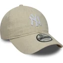 lippikset-kaareva-beige-saadettava-nauha-9twenty-linen-new-york-yankees-mlb-new-era