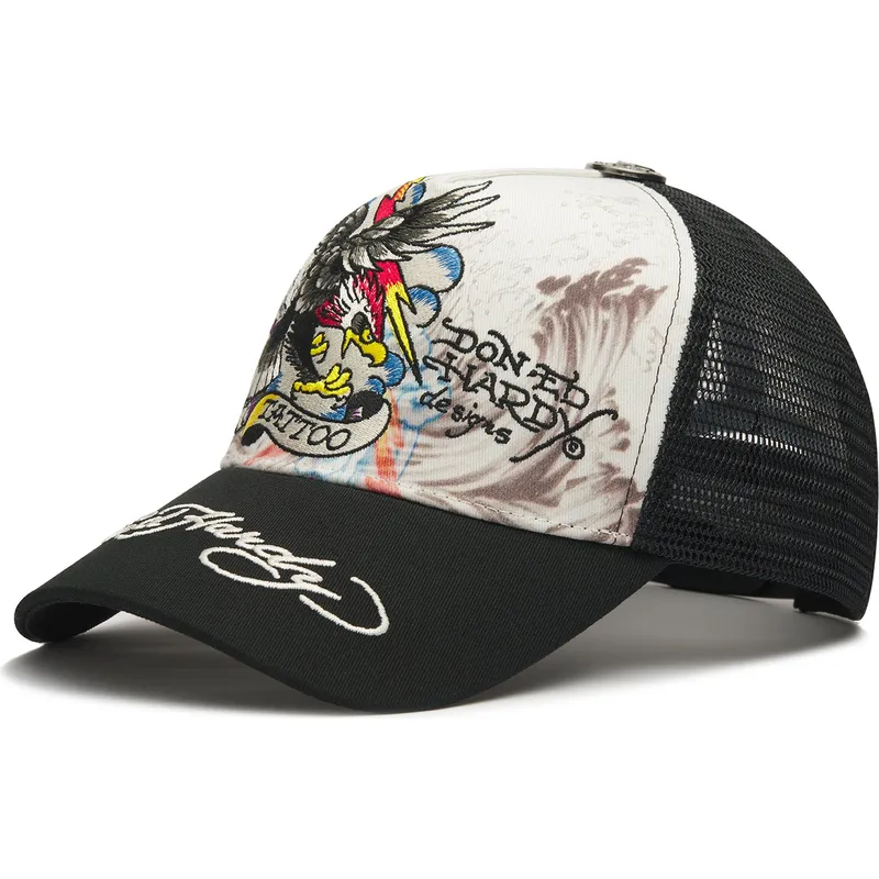 lippikset-kaareva-rekka-valkoinen-snapback-tattoo-eagle-graphic-ed-hardy