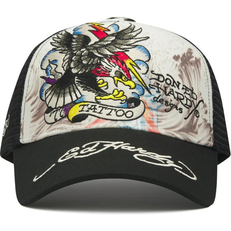 lippikset-kaareva-rekka-valkoinen-snapback-tattoo-eagle-graphic-ed-hardy