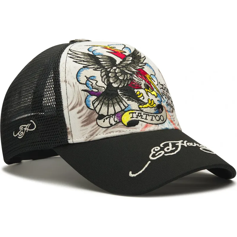 lippikset-kaareva-rekka-valkoinen-snapback-tattoo-eagle-graphic-ed-hardy