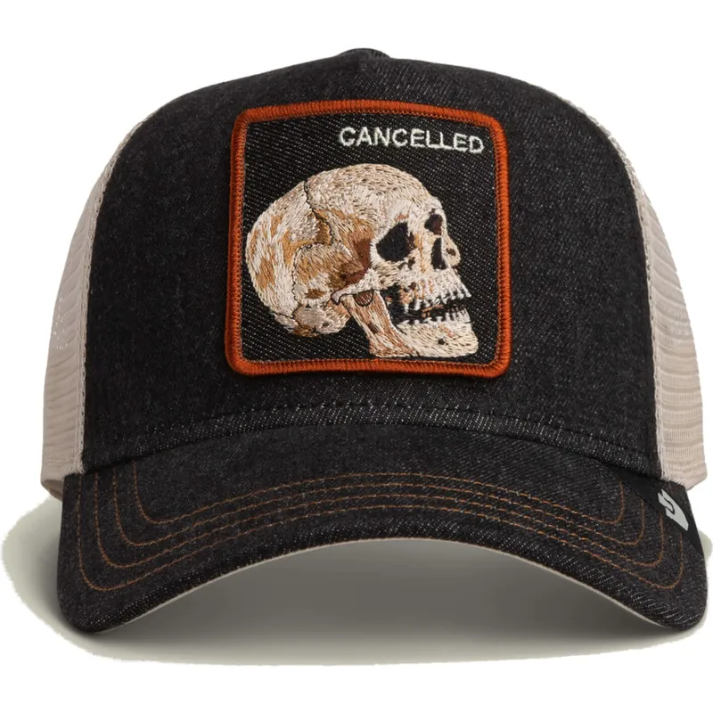 lippikset-kaareva-rekka-musta-snapback-cancelled-denim-skull-the-farm-goorin-bros
