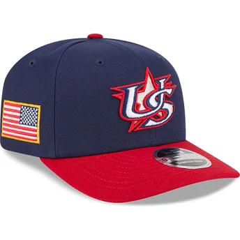New Era Curved Brim 9SEVENTY Stretch Snap USA 2026 World Baseball Classic Navy Blue and Red Snapback Cap