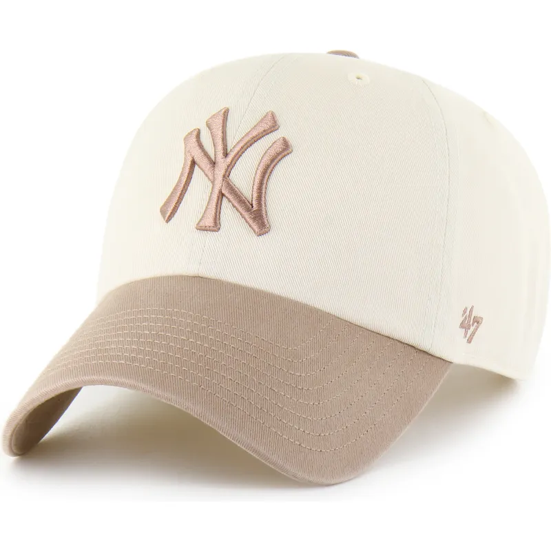 47-brand-curved-brim-clean-up-two-tone-no-loop-label-new-york-yankees-mlb-beige-and-brown-adjustable-cap