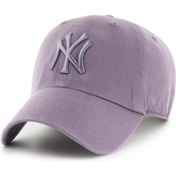 47 Brand Curved Brim Purple Logo Clean Up Iris New York Yankees MLB Purple Adjustable Cap