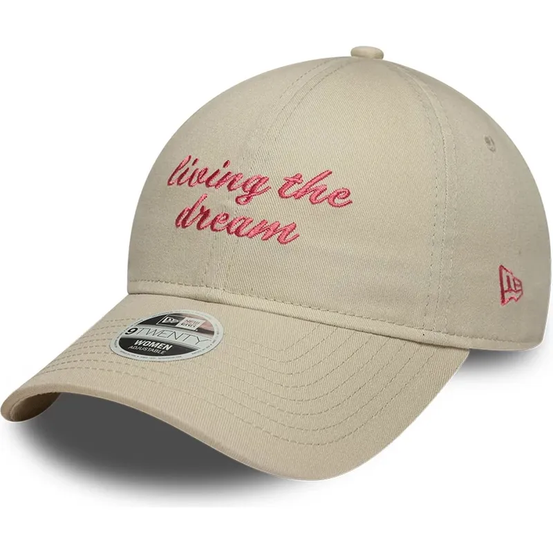 lippikset-kaareva-beige-saadettava-nauha-9twenty-living-the-dream-slogan-new-era