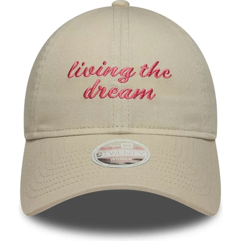 lippikset-kaareva-beige-saadettava-nauha-9twenty-living-the-dream-slogan-new-era