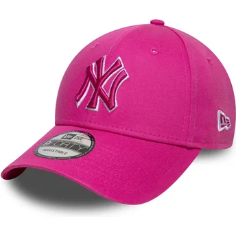New Era Curved Brim Pink Logo 9FORTY Team Outline New York Yankees MLB Pink Adjustable Cap