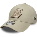 new-era-curved-brim-9forty-team-outline-los-angeles-lakers-nba-beige-adjustable-cap-with-beige-logo