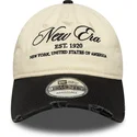 new-era-curved-brim-9twenty-wash-distress-a-frame-beige-and-black-adjustable-cap