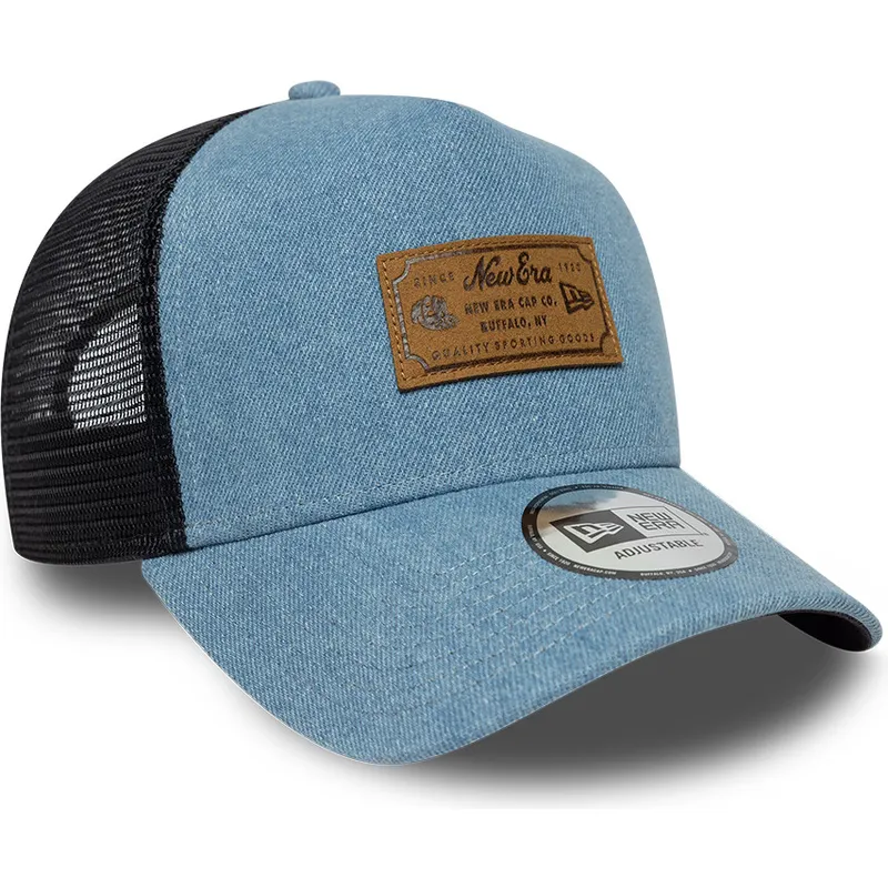 lippikset-kaareva-rekka-sininen-snapback-a-frame-denim-leather-patch-new-era