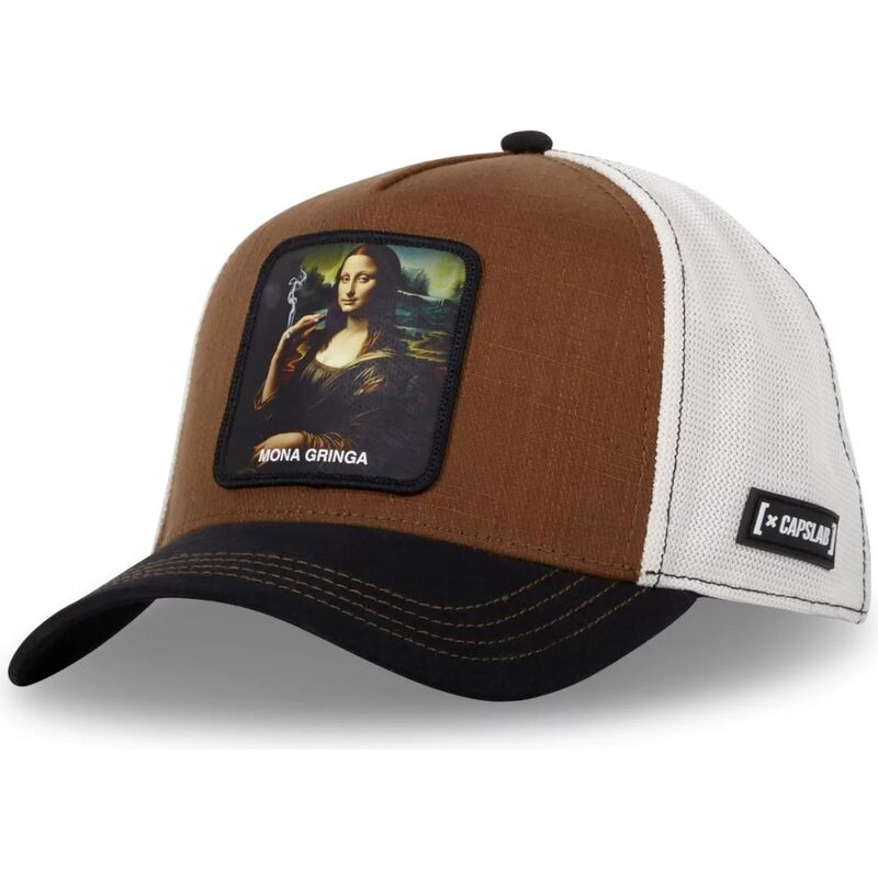 capslab-mona-lisa-art-mona-mona-gringa-famous-brown-trucker-hat