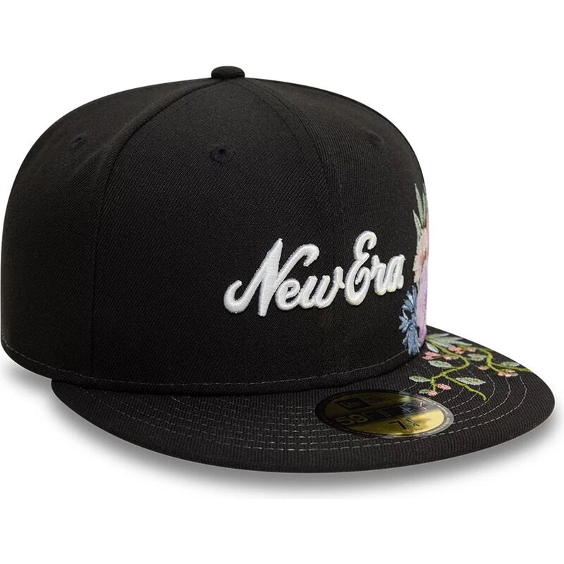 new-era-flat-brim-59fifty-floral-emb-black-fitted-cap new-era-flat-brim-59fifty-floral-emb-black-fitted-cap