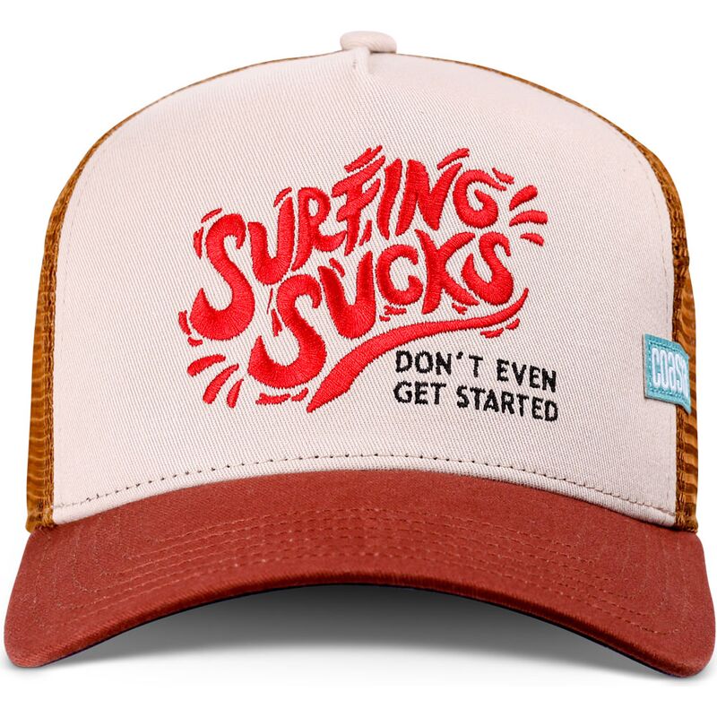 lippikset-kaareva-rekka-ruskea-snapback-surfing-sucks-coastal