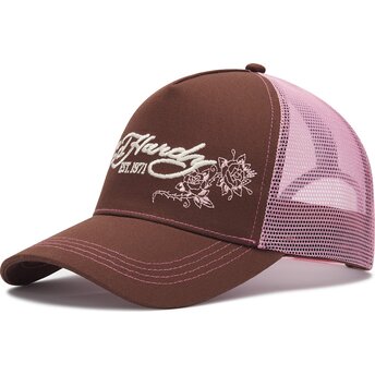 Lippikset kaareva rekka ruskea snapback rosa Skull And Roses Ed Hardy