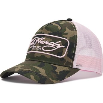 Lippikset kaareva rekka maastokuvio snapback rosa 1971 Ed Hardy