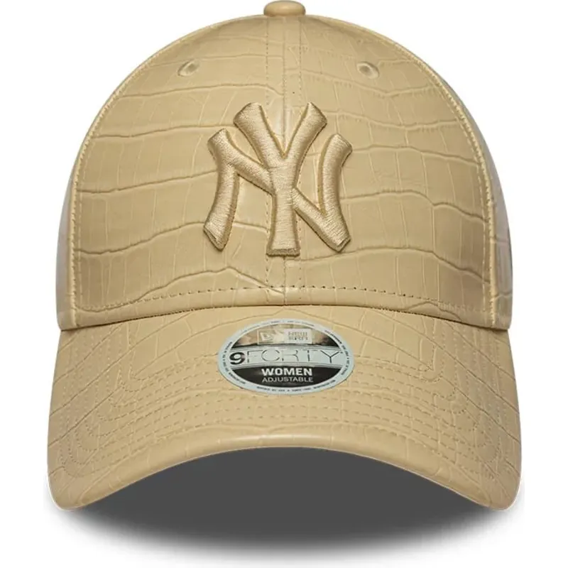 lippikset-kaareva-beige-saadettava-nauha-9forty-pu-pattern-new-york-yankees-mlb-new-era