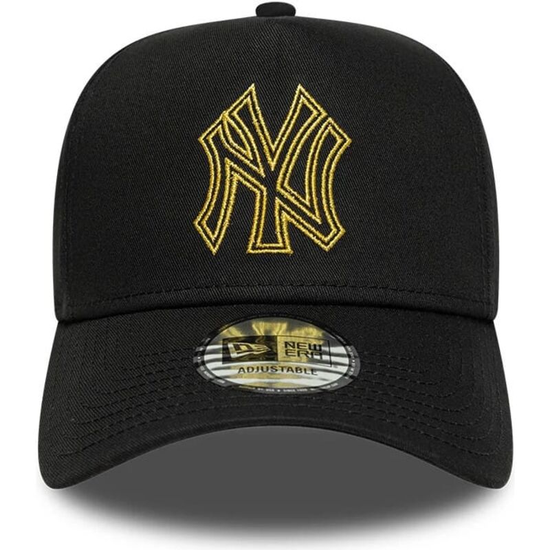 lippikset-kaareva-musta-snapback-dorado-e-frame-metallic-outline-new-york-yankees-mlb-new-era