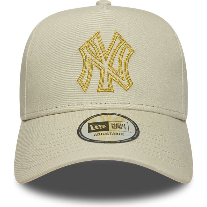 lippikset-kaareva-beige-snapback-dorado-e-frame-metallic-outline-new-york-yankees-mlb-new-era