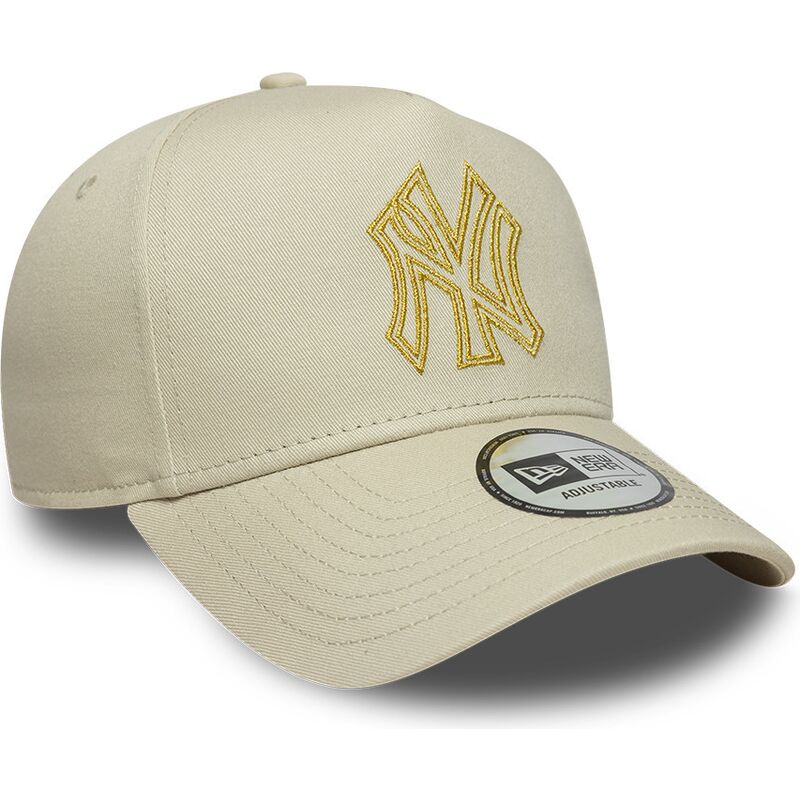 lippikset-kaareva-beige-snapback-dorado-e-frame-metallic-outline-new-york-yankees-mlb-new-era