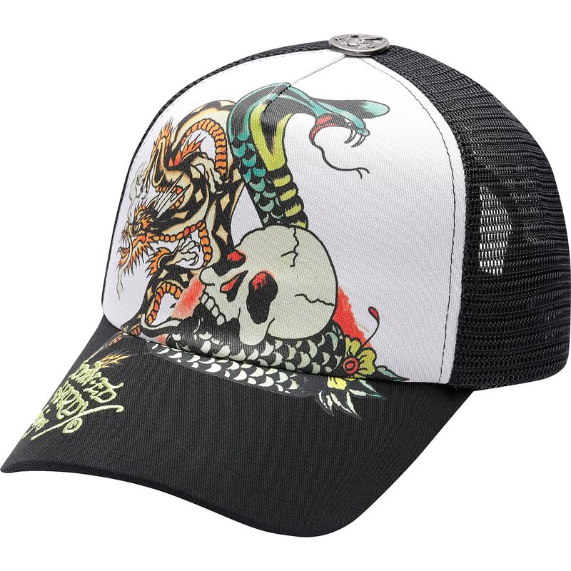lippikset-kaareva-rekka-musta-snapback-snake-and-skull-ed-hardy