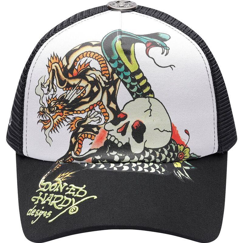 lippikset-kaareva-rekka-musta-snapback-snake-and-skull-ed-hardy