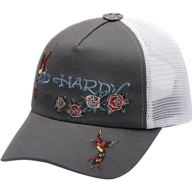 lippikset-kaareva-rekka-harmaa-snapback-floral-swallow-ed-hardy