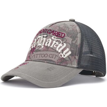 Lippikset kaareva rekka harmaa snapback Floral Tattoo City Vintage Wash Ed Hardy
