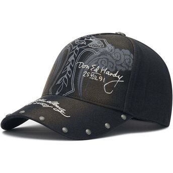 Lippikset kaareva musta säädettävä nauha Storming Rose Washed Ed Hardy
